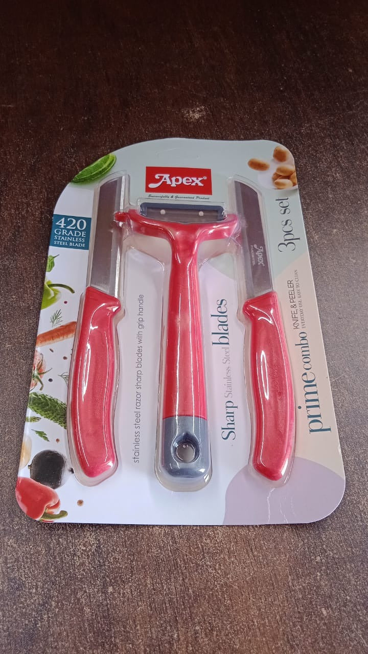 Apex 3-Piece Stainless Steel Kitchen Knife and Peeler Set Your Brand