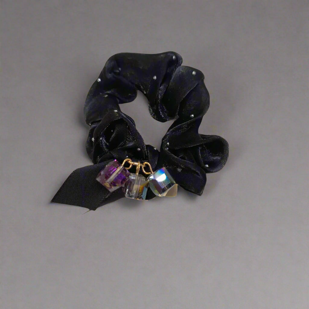Luxury Crystal Rhinestone Glossy Satin Silk Hair Scrunchies - Large Elastic Hair Bands for Women & Girls
