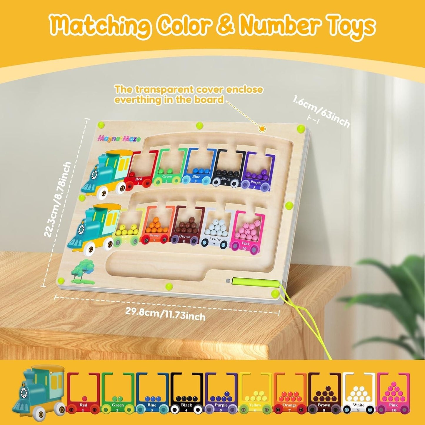 Magnetic Color & Number Maze Montessori Wooden Puzzle Game Board 8feb97-4