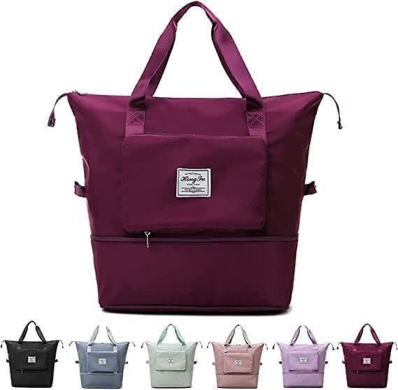 Large Capacity Folding Travel Bag, Multifunctional Sports Shoulder Bag Luggage Bag, Travel Bag Expandable Weekender Overnight Bag with Dry and Wet Separated Pocket Sports Bag Gym, Shoulder Bag Water Resistant (6 Pocket) Your Brand