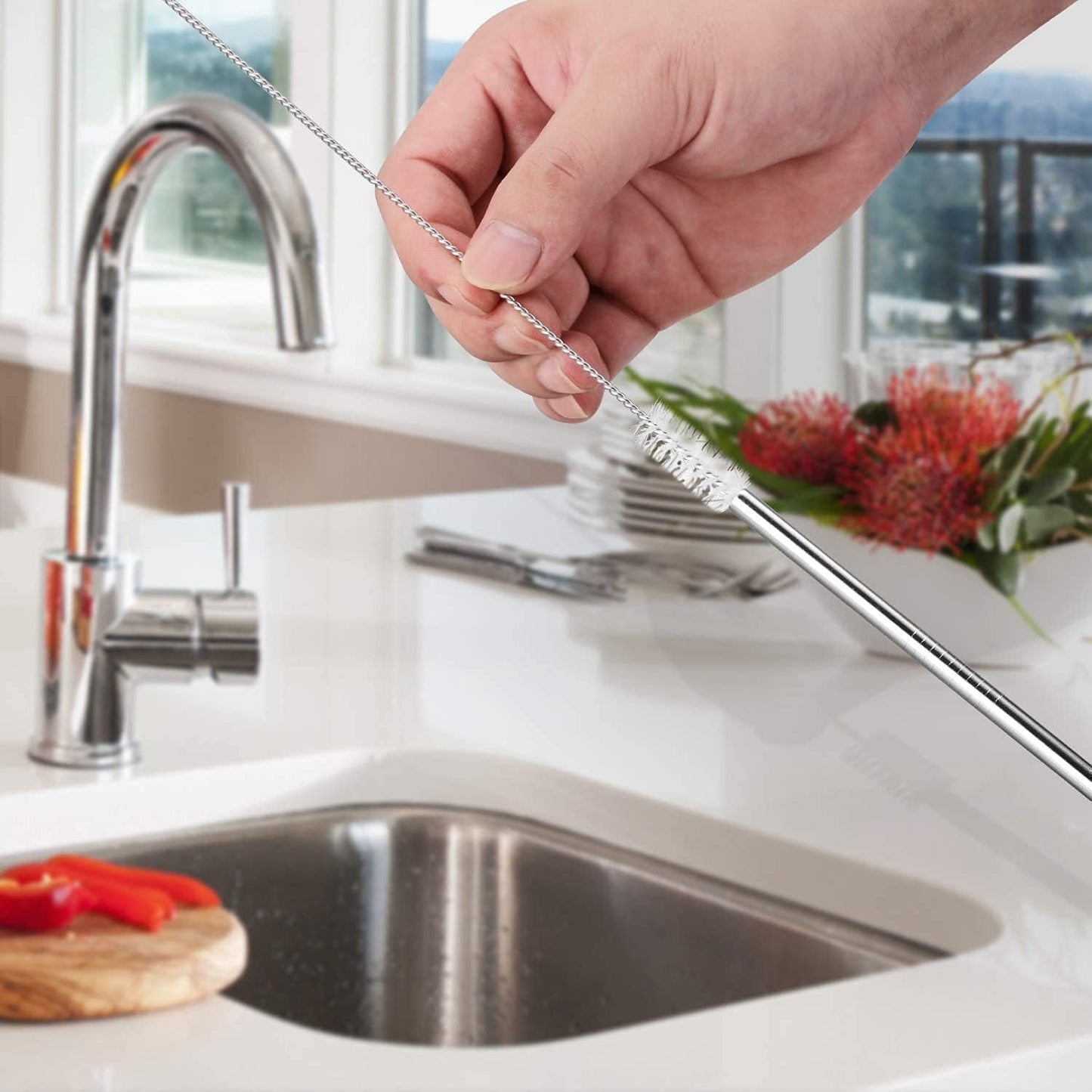 0579 Premium Stainless Steel Reusable Drinking Straws with Cleaning Brush Set