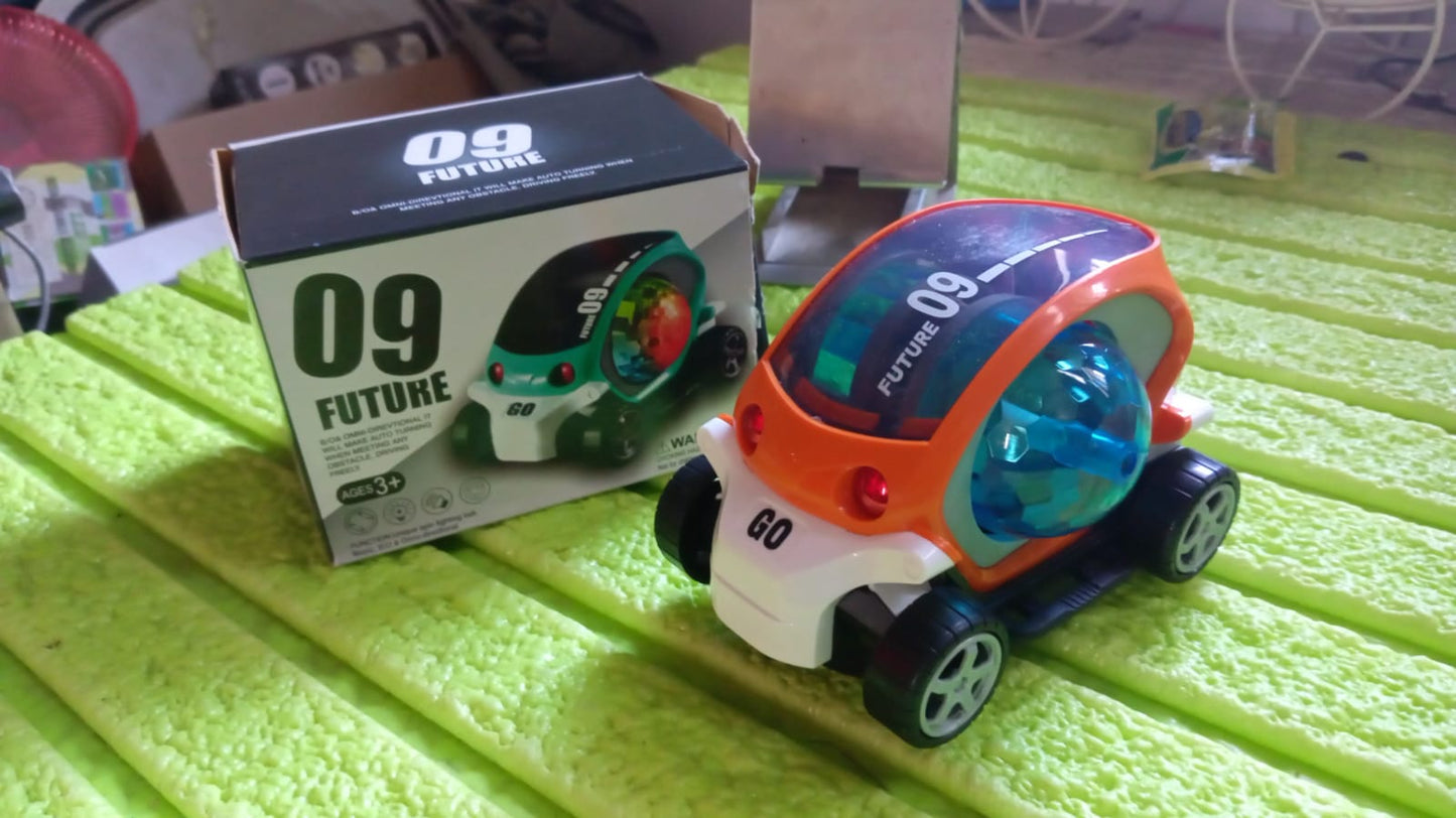 360° Rotating Stunt Car Toy – Bump & Go with 4D Lights, Music & Disco Ball (1 Pc, Battery Not Included) Your Brand