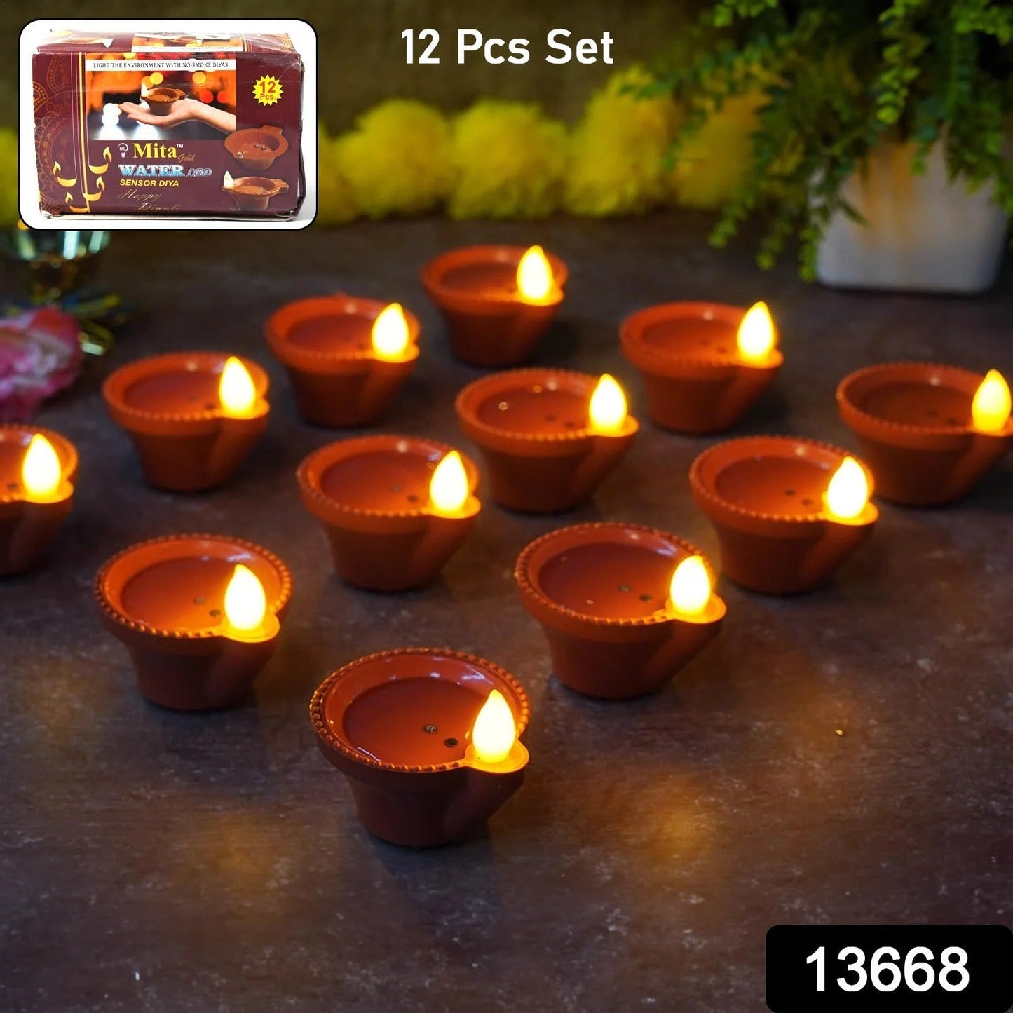 Water Sensor Diyas for Diwali Decoration, Diwali (12 Pcs Set) Your Brand