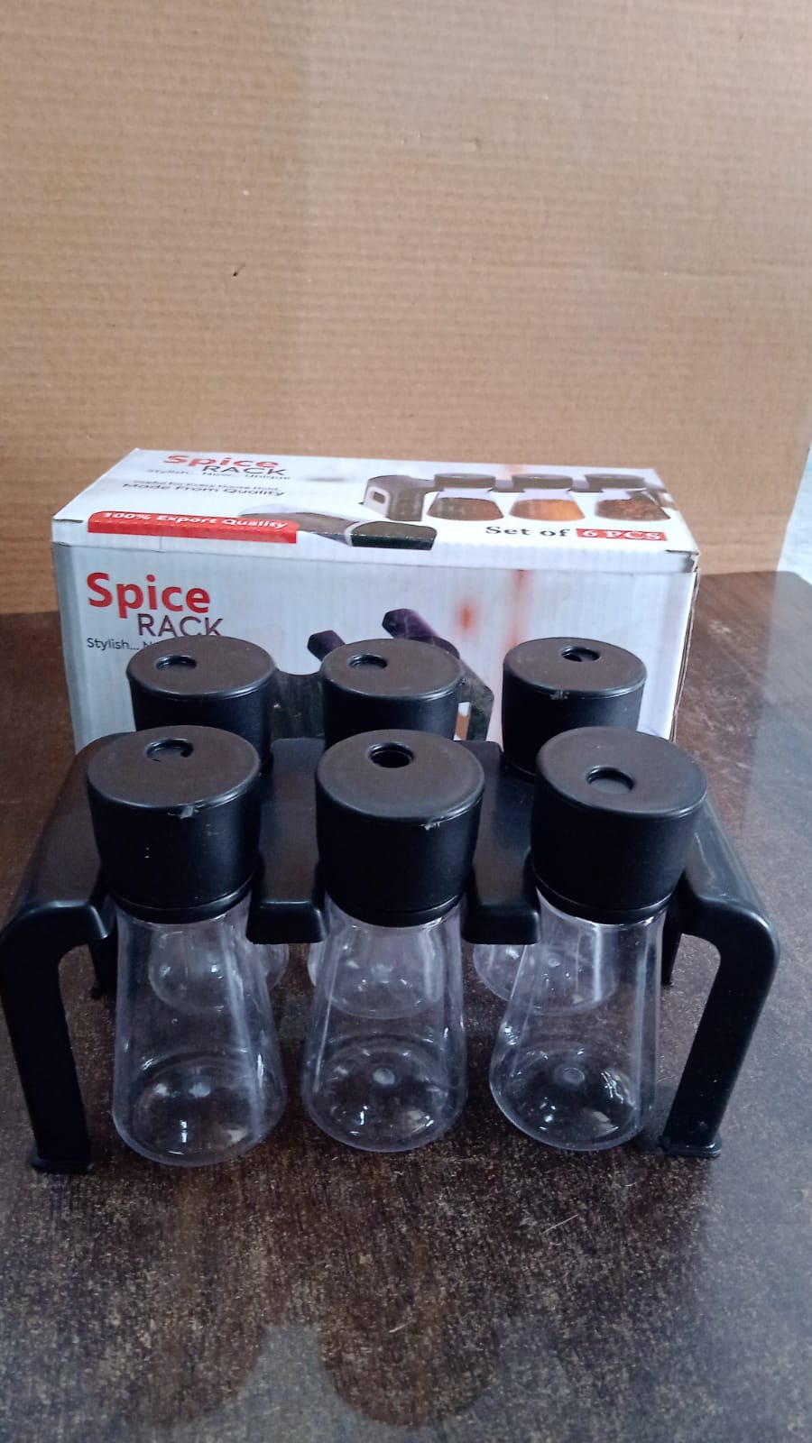 6-Piece Plastic Spice Jar Set with Stand Your Brand