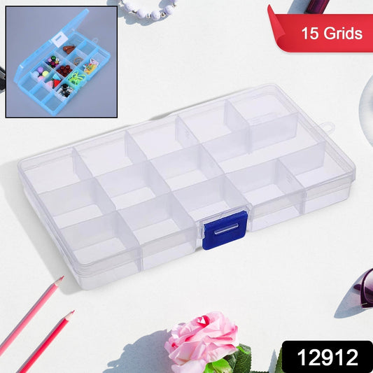 15-Grid Clear Plastic Jewelry Organizer Box with Dividers (1 Pc) Your Brand