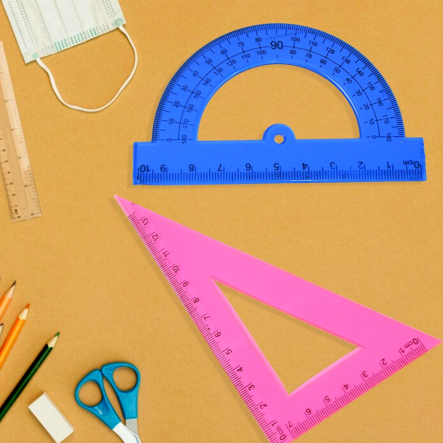 4-Piece Geometry Set, Triangle Ruler Protractor Straight Ruler Your Brand