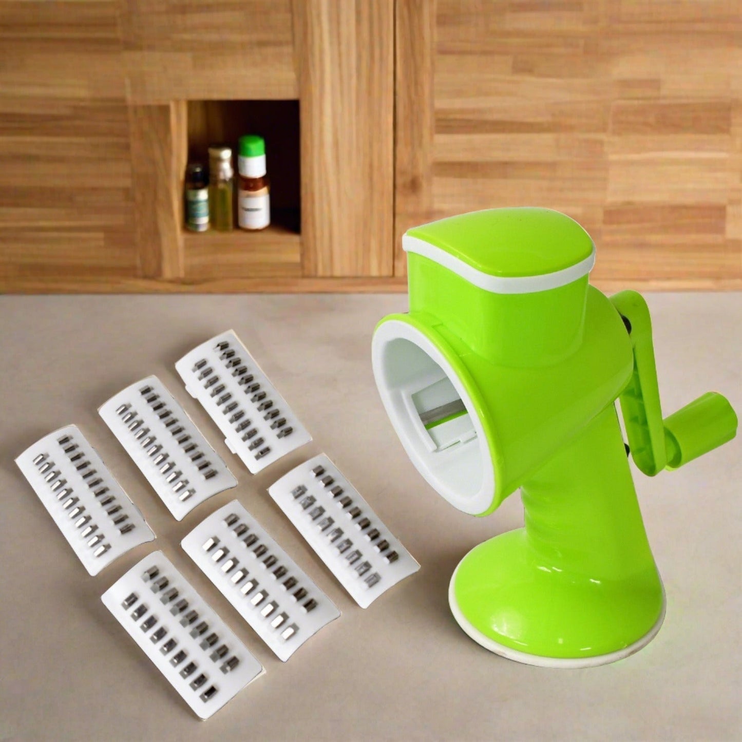 6 in 1 Multi functional Vegetable Cutter & Slicer Hand Machine Cutting, Slice, Cut Thick, Cut Silk All in one βVegetable Chopper Cutter & Slicing Cutter Barrel - Vegetable Grater with 6 Removable Blades Your Brand