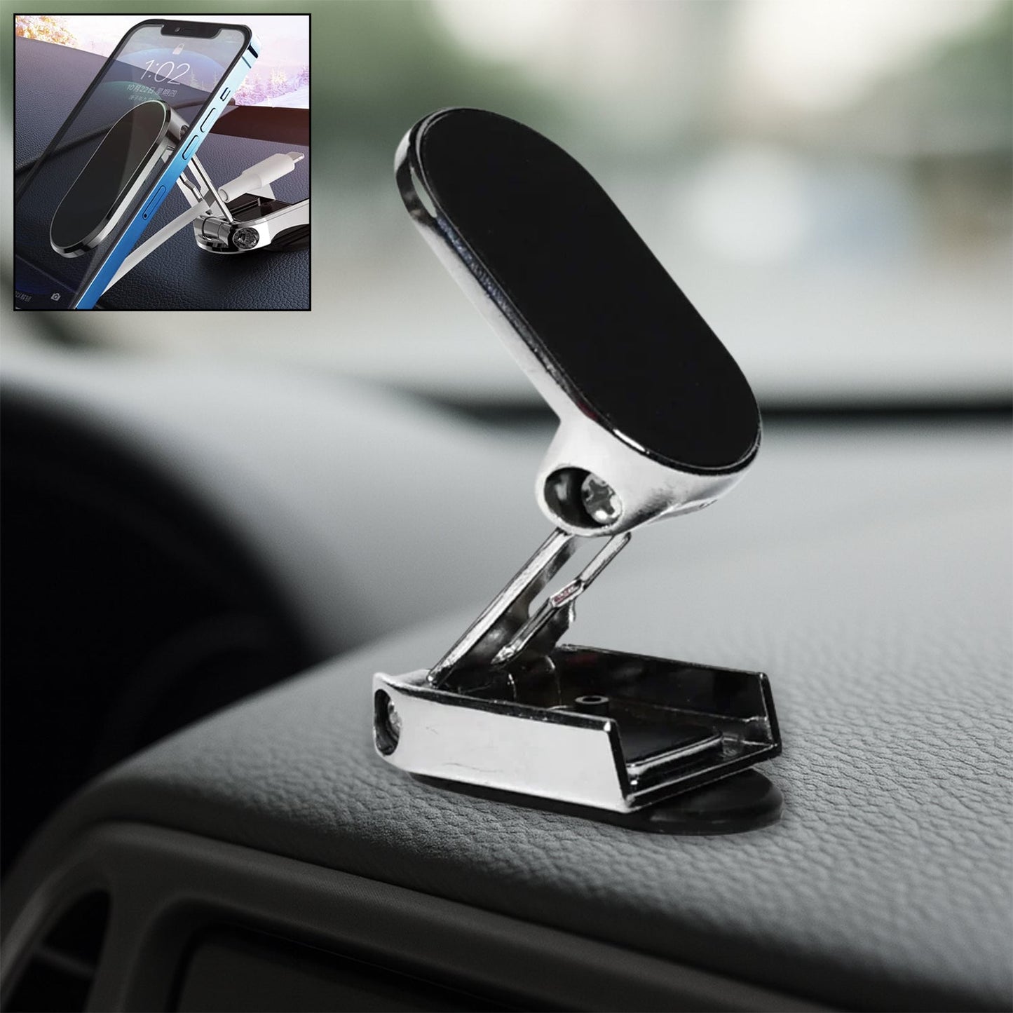 360° Rotating Magnetic Car Phone Holder in Metal (1 Pc, Folding) Your Brand
