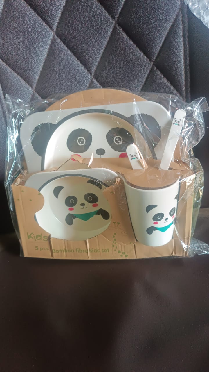 Eco-Friendly Panda-Themed Kids Dinnerware Set (5 Pc) Your Brand