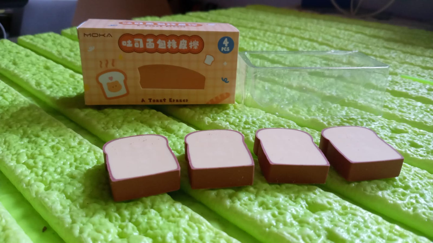 3D Toast Bread Shape Eraser for Kids, Cartoons Erasers Toast Bread Erasers Bread Shaped Eraser for Students, Gift, Cute Fun Food Erasers for School Classroom, Stationery for Boys & Girls (4 Pcs Set) Your Brand