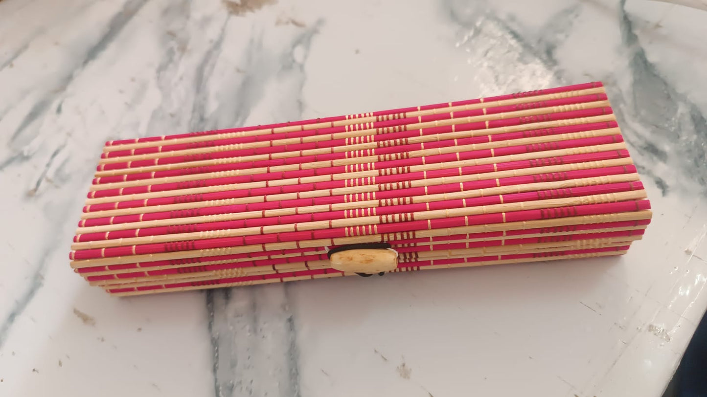 Multi-Purpose Handcrafted Bamboo Mat Style Pen Pencil & Makeup Box (1 Pc) Your Brand