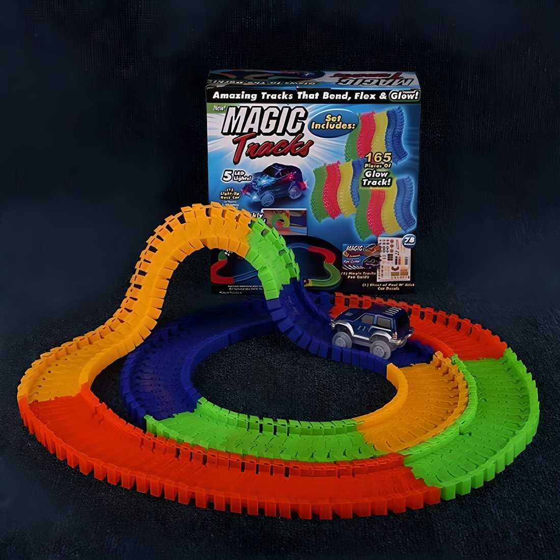Magic bendable race tracks set with colorful flexible pieces and a remote-controlled car included