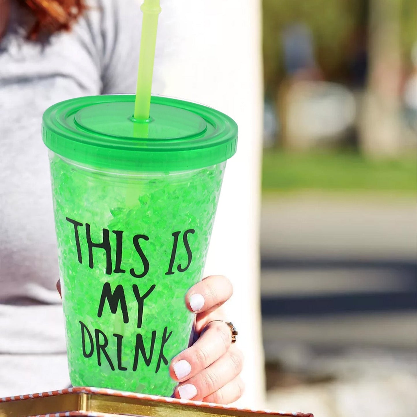 Plastic Drink Cup, Tea Coffee Tumbler with Lid and Straw (1 Pc) Your Brand