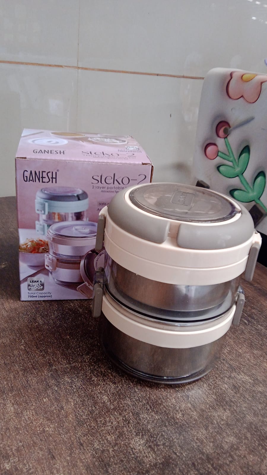 Ganesh Steko-2 Double Layer Stainless Steel Insulated Lunch Box Set Your Brand