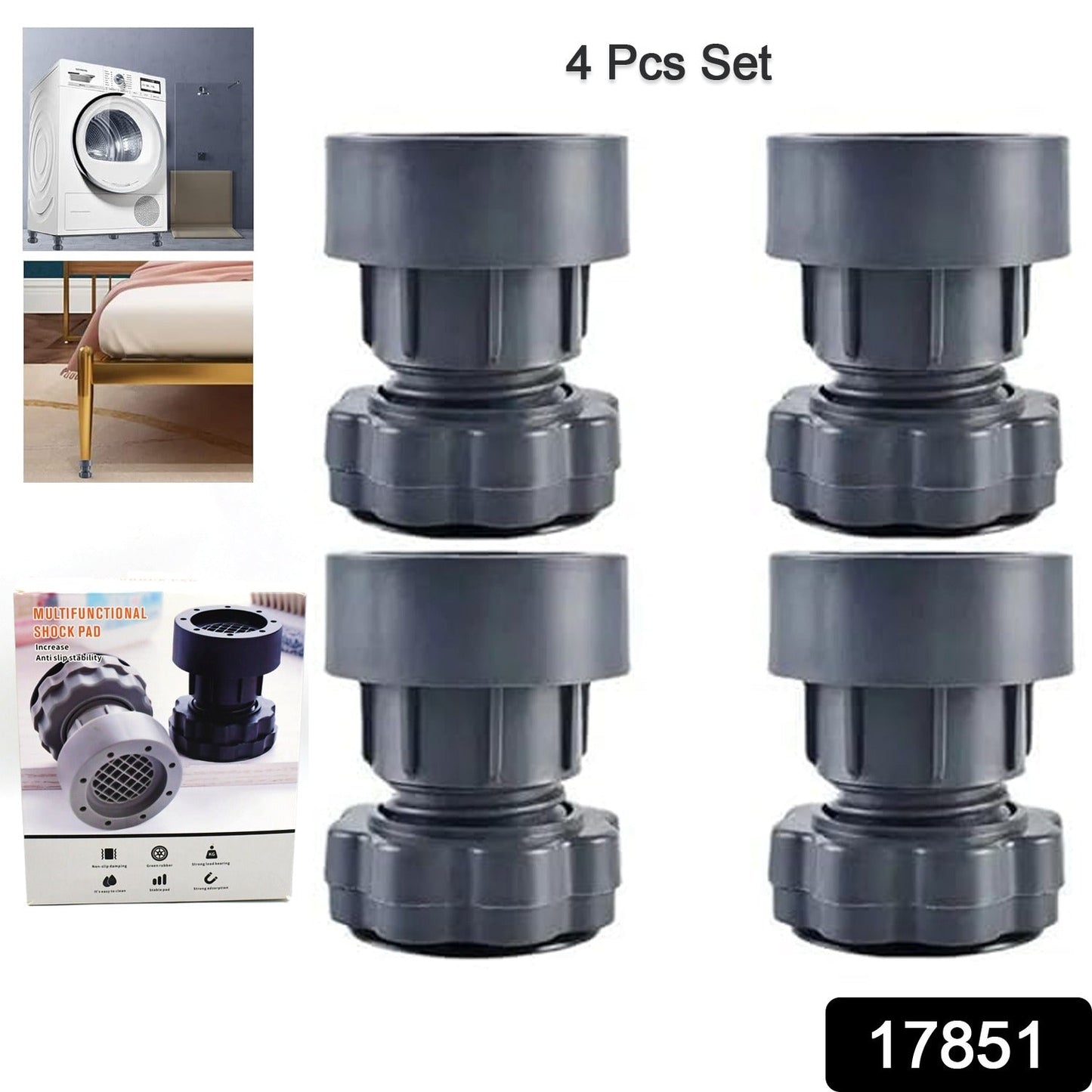 Plastic Washing Machine Vibration Feet , Adjustable Highly Non-Slip Support Anti Vibration Walk Shock Absorber Noise Cancelling Furniture Lifting Base (4 Pcs Set) Your Brand