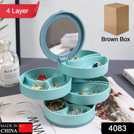 4 Layers Jewellery Box, 360 Degree Rotating Jewelry Box, Jewelry and Earring Organizer Box with Mirror, Accessory Storage Box, Travel Decor Portable Jewelry Case Ornaments Storage Box Necklace Jewelry Organizer Jewelry Organizer Box Your Brand