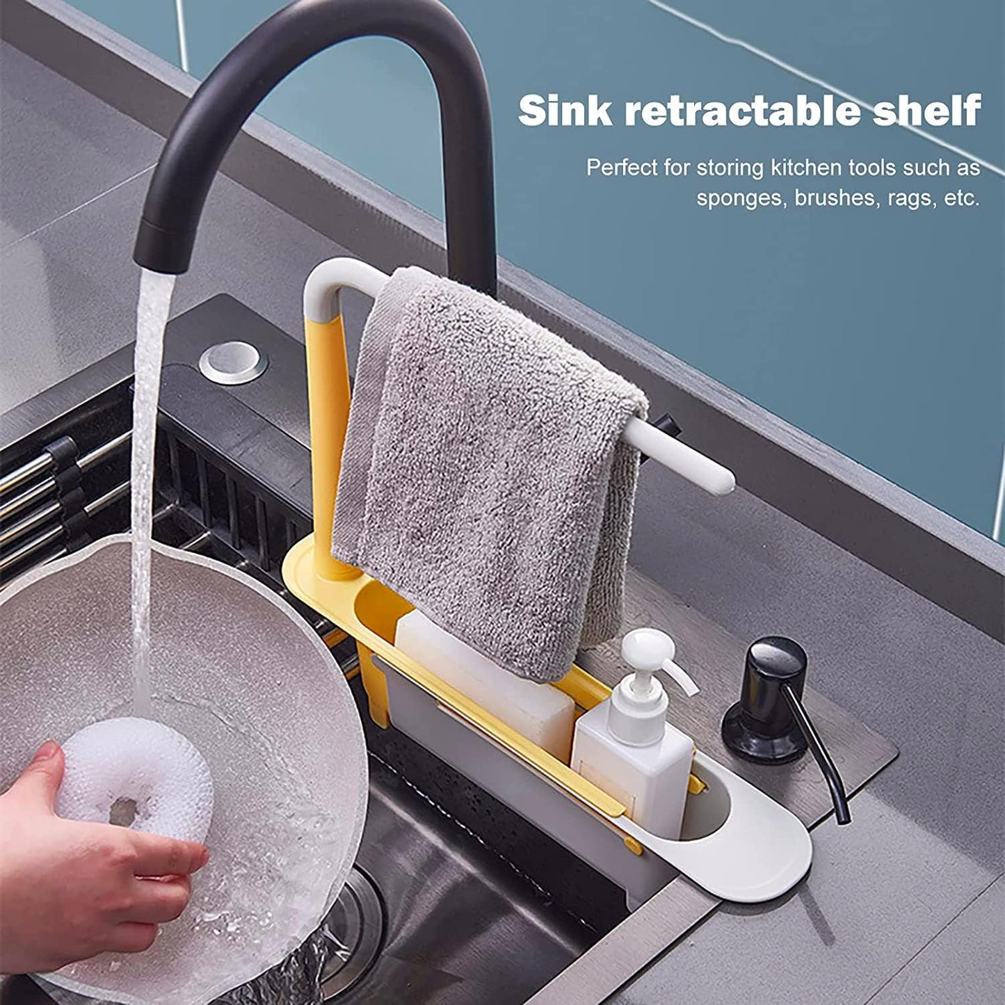 Telescopic Sink Storage Rack Material Kitchen Rag Rack Dishwashing Organizer Shelf Drain Basket Pp Under Sink Organizers ( Mic Color 1 Pc) Your Brand
