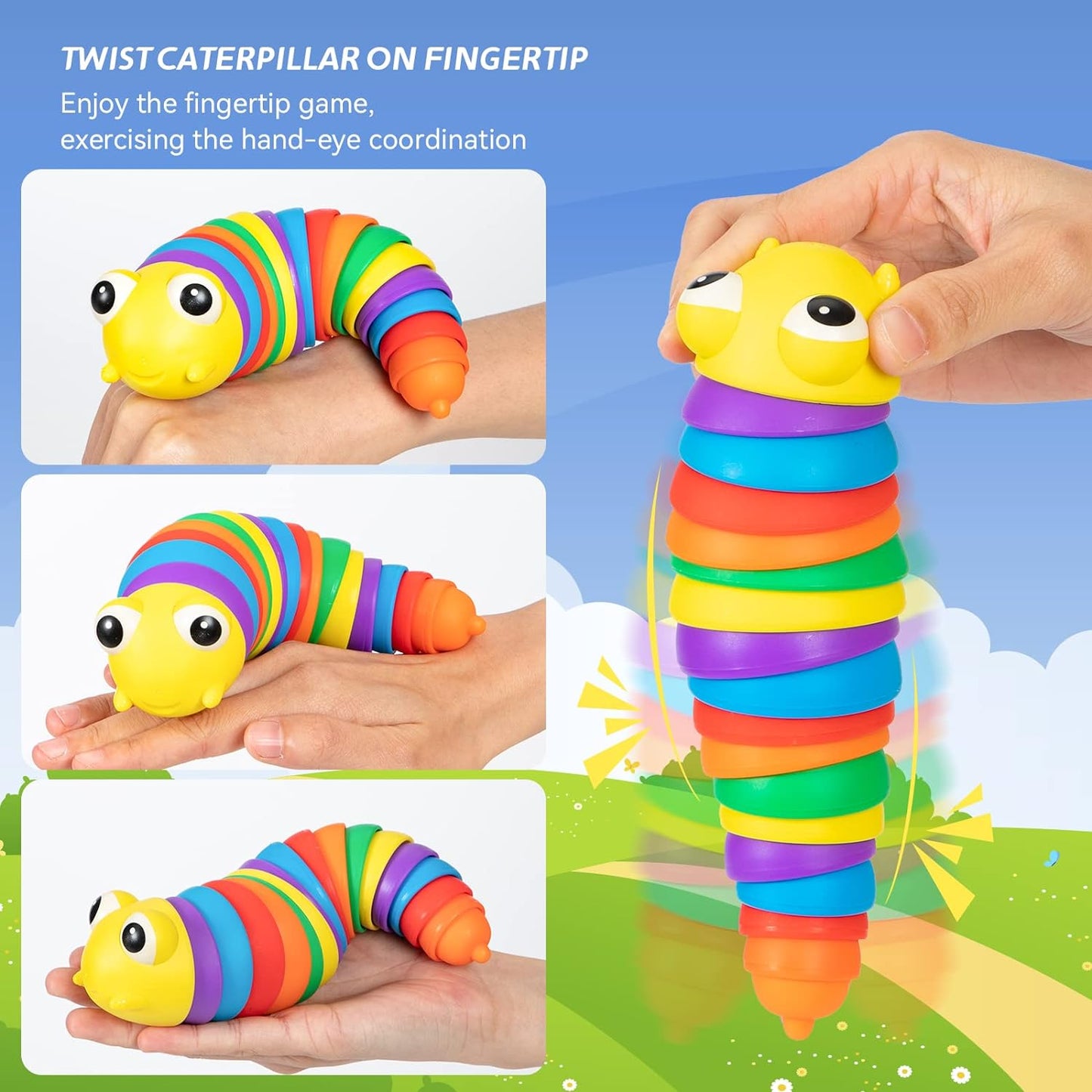 3D Rainbow Color Plastic Slug Fidget Toys, Stress Relieving Toy, Sensory Slug Toy for Boys and Girls, Finger slug Toy, for Autistic, Caterpillar Fidget Toys Stress Relief Gifts for Toddlers Kids Adults (1 Pc) Your Brand