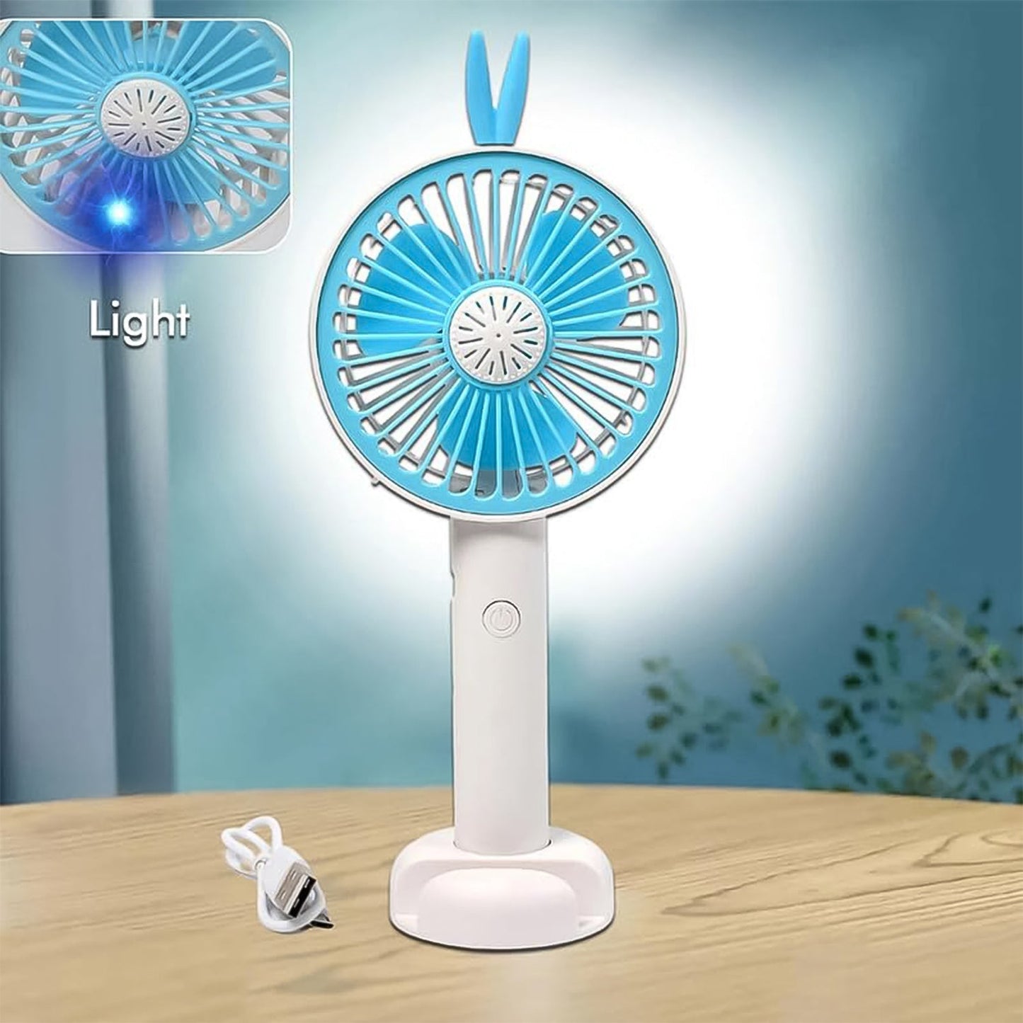 Mini Portable Hand Fan USB Rechargeable Fan With Led Light Fan for Indoor and Outdoor Use by Women and Men Table Standing Stand Included (Battery Not Include) Your Brand