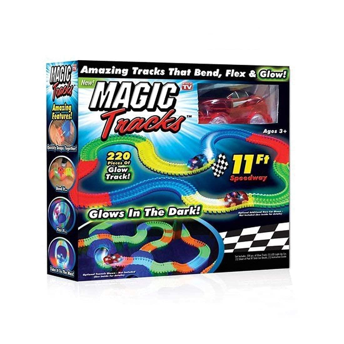 Magic bendable race tracks set with 220 pieces for creating glowing raceways and cars included
