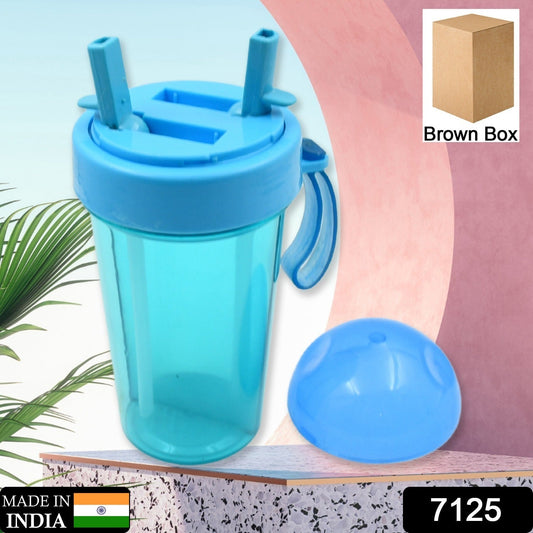 2 Drinks in 1 Cup Water Bottle, Stable Sturdy Dual Use Bottle 2 Straws for Shopping Travel for Outdoor Activities (1 Pc) Your Brand