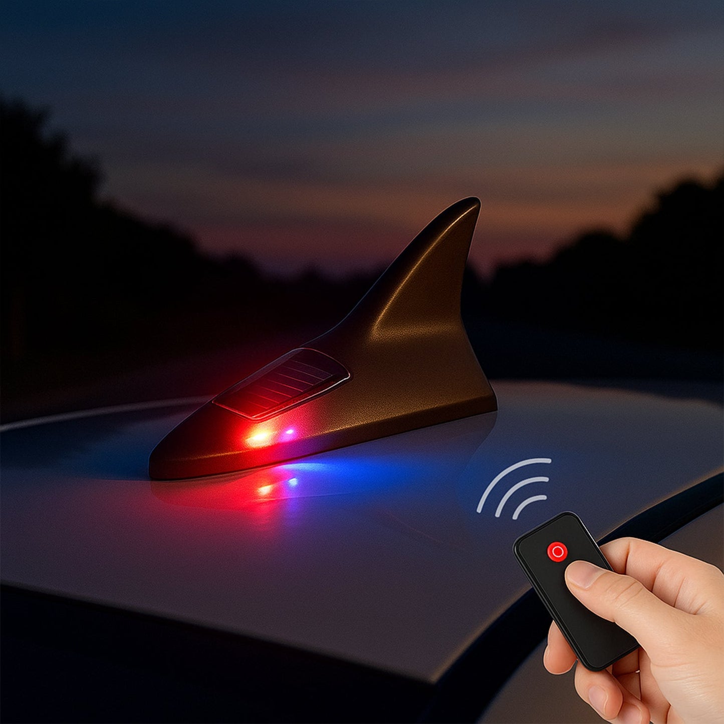 Shark Fin Light With Remote, LED Signal Antenna Solar Shark Fin Car Roof Light Sensor Decoration Flashing Lamps, Solar Powered Radio Signal for Car Lamp Accessories (1 Pc)