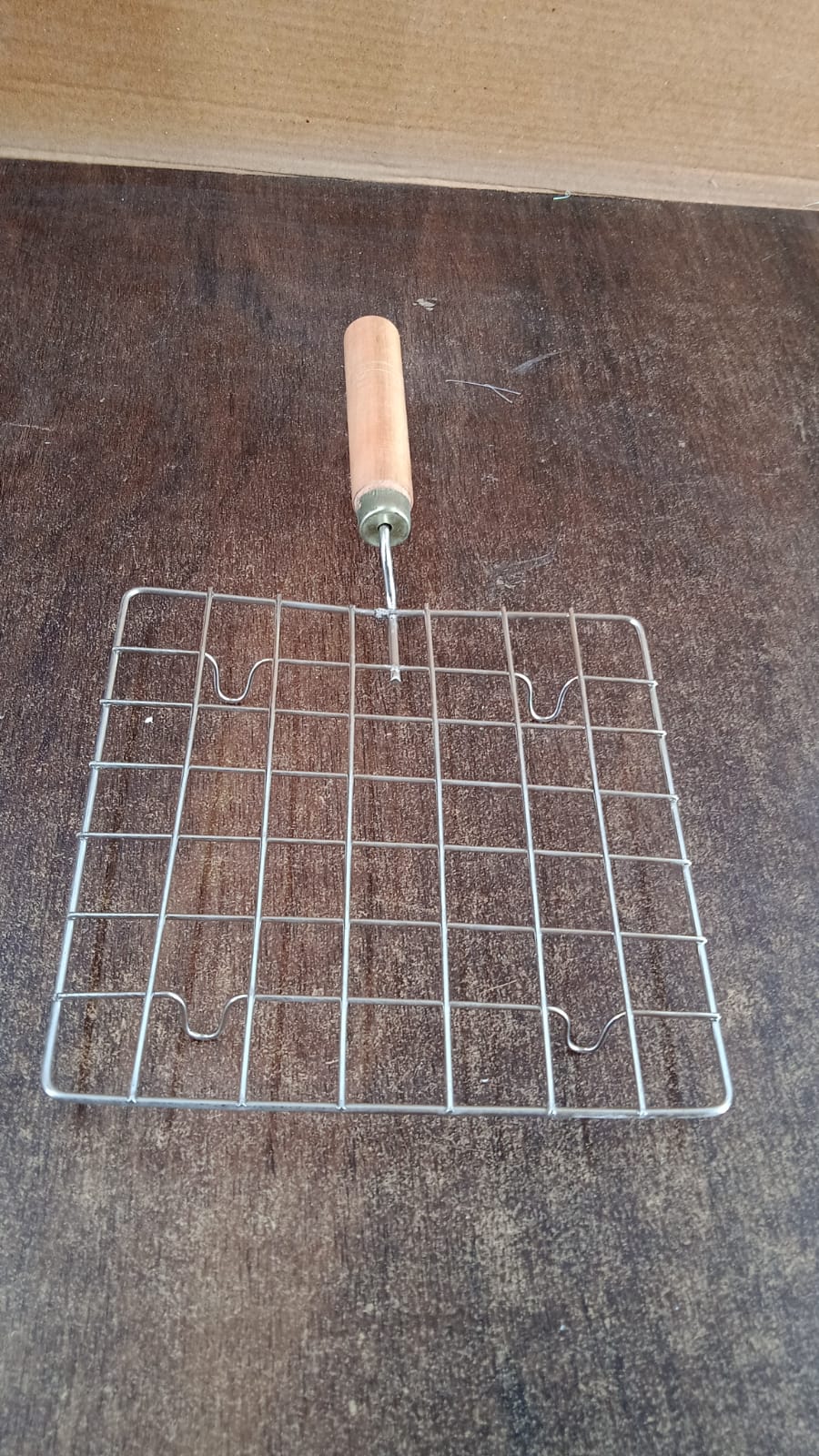 Stainless Steel Square Papad jali, Barbecue Grill Rack with Wooden Handle (1 Pc) Your Brand