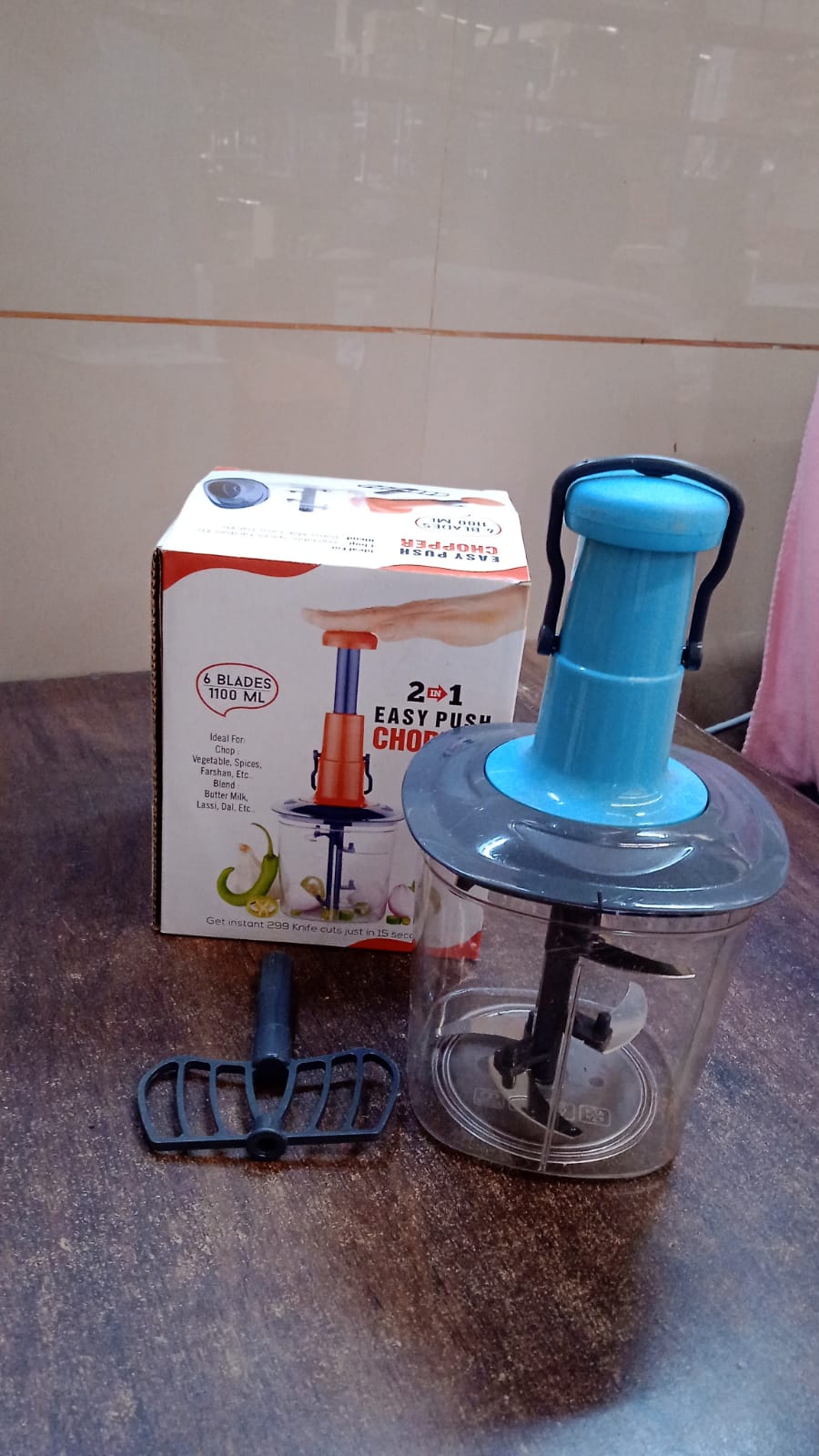 6 Blades Manual Hand-Press Vegetable Chopper (1100 ML / Mix Color) Your Brand