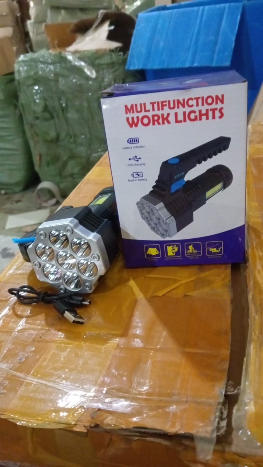 Portable Flashlight / Torch COB 7LED Hand Light USB Rechargeable Light with Side Light (1 Pc) Your Brand