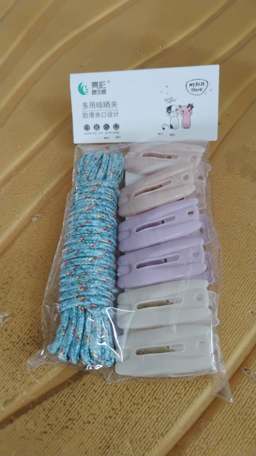 Clothesline Rope with 6 Clips – 6 Meter Approx Heavy Duty Laundry Drying Rope with Clip Your Brand