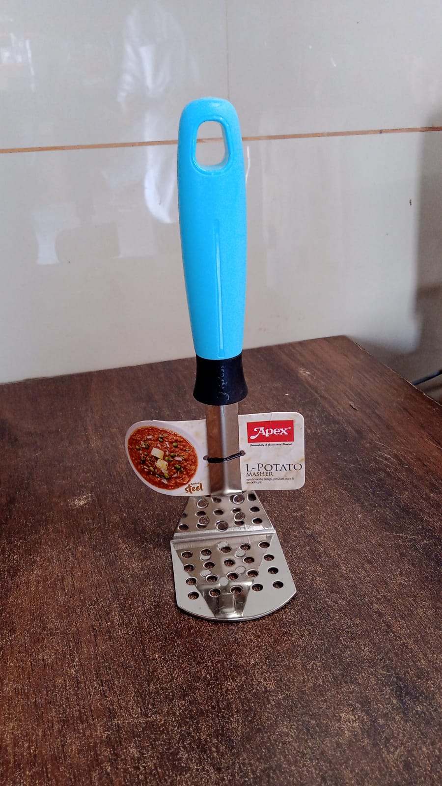 Apex L-Handle Stainless Steel Potato Masher Ergonomic Grip (1 Pc) Your Brand