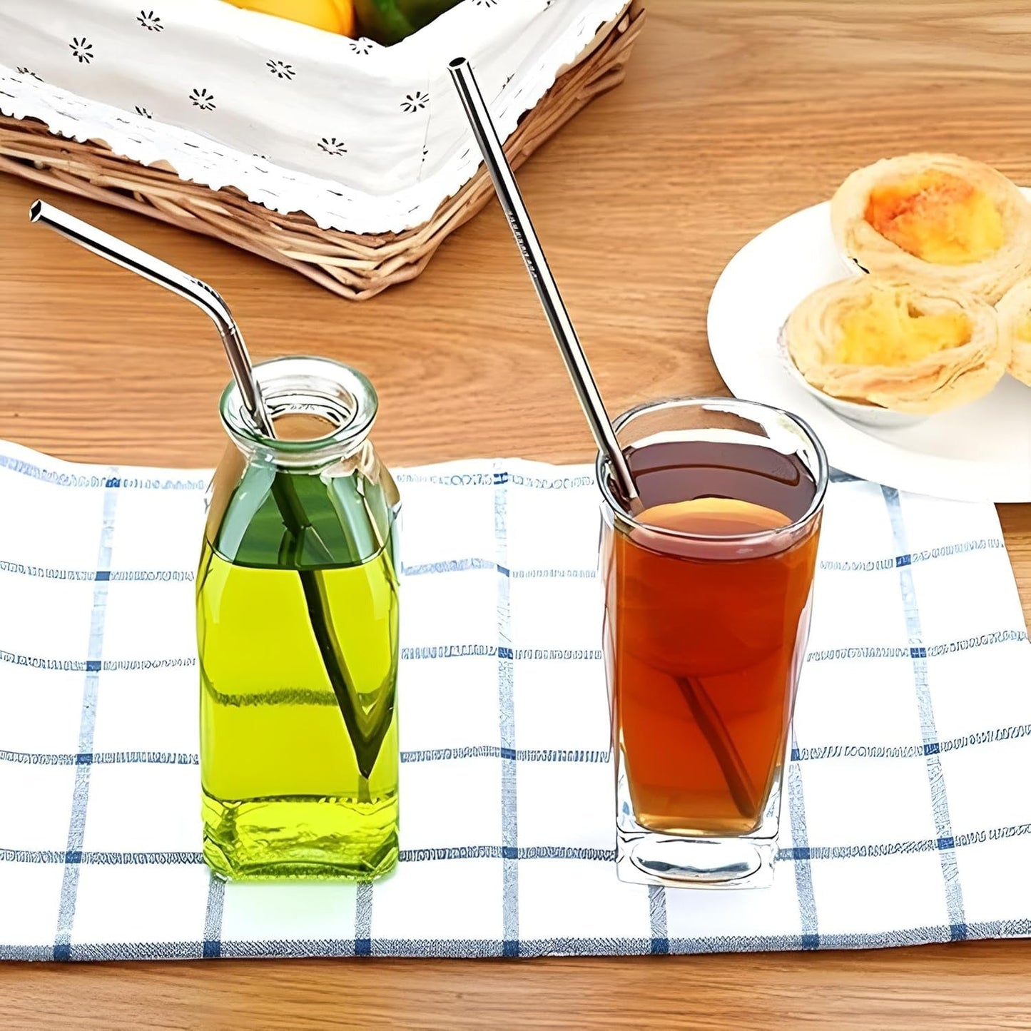 0579 Premium Stainless Steel Reusable Drinking Straws with Cleaning Brush Set