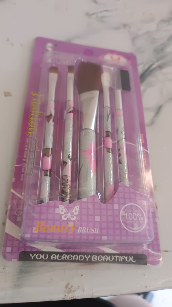 Floral Makeup Brush Set for Eyes, Lips, and Face (5 Pc) Your Brand