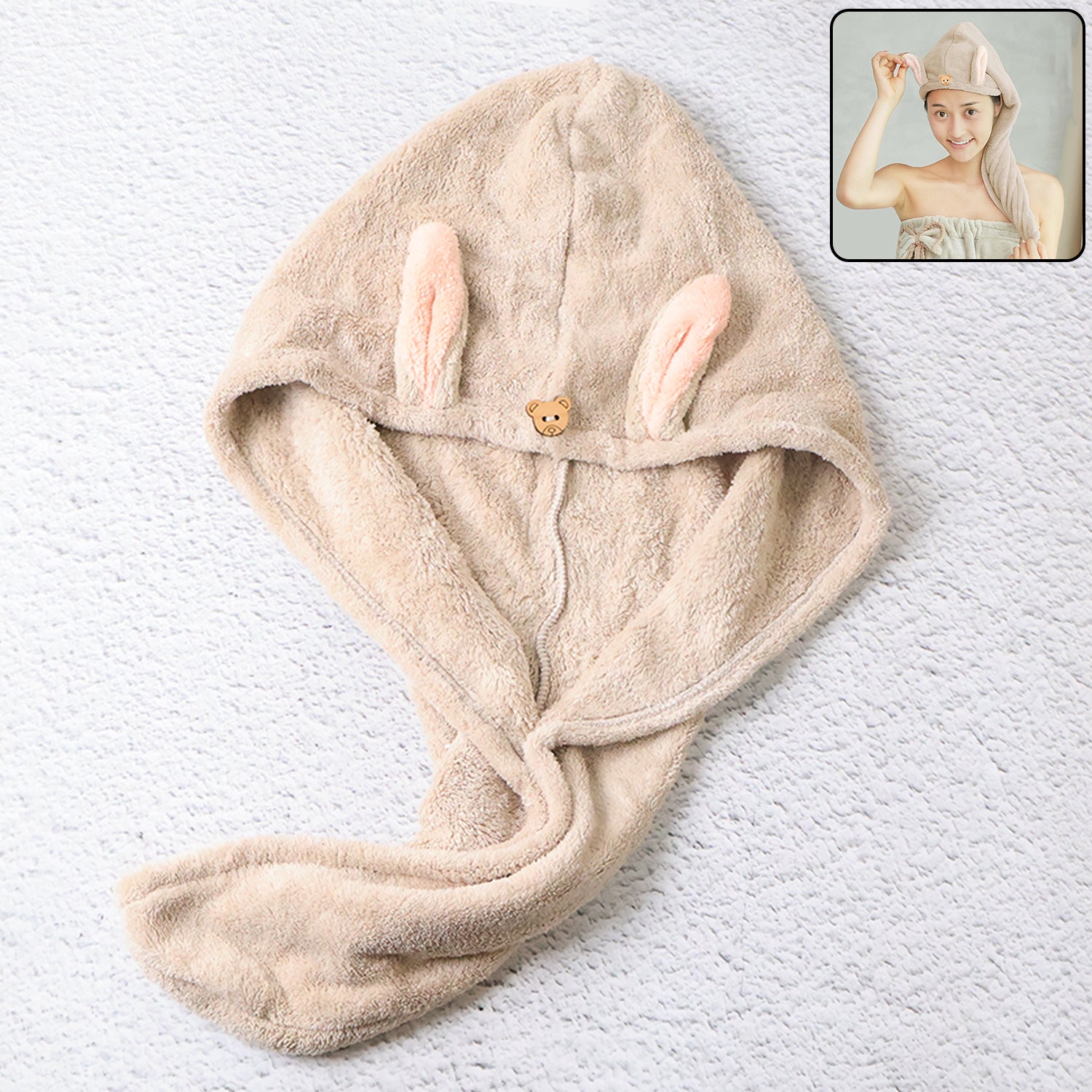 Cute Animal Ear Hooded Hair Drying Towel Wrap (1 Pc) Your Brand
