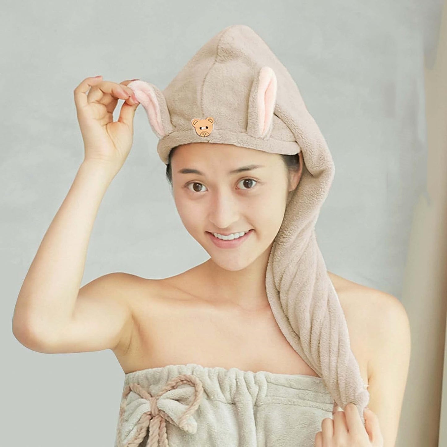 Cute Animal Ear Hooded Hair Drying Towel Wrap (1 Pc) Your Brand