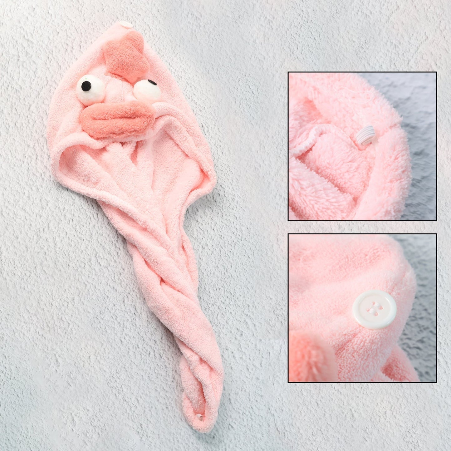 Soft Microfiber Cartoon Design Hair Drying Towel Wrap with Button Closure (1 Pc) Your Brand