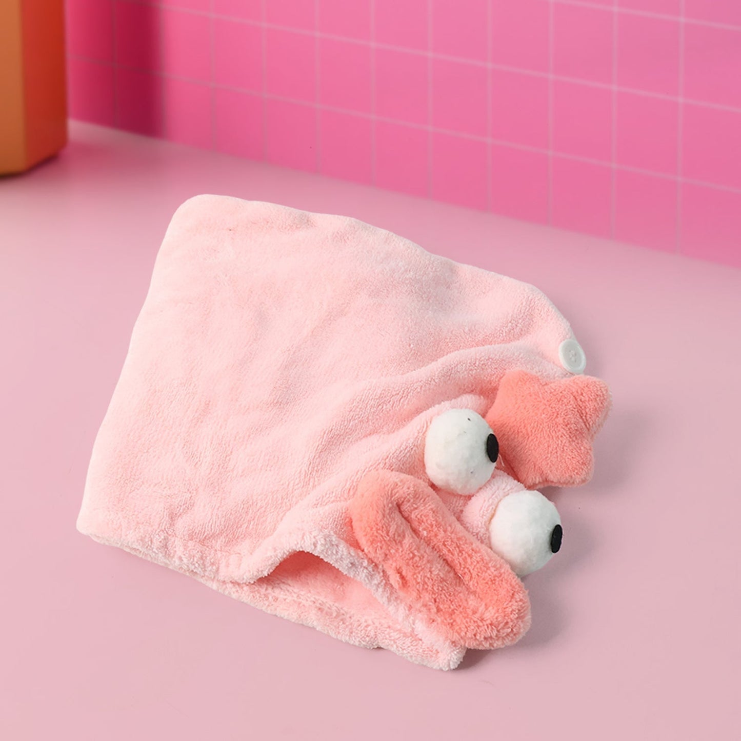 Soft Microfiber Cartoon Design Hair Drying Towel Wrap with Button Closure (1 Pc) Your Brand
