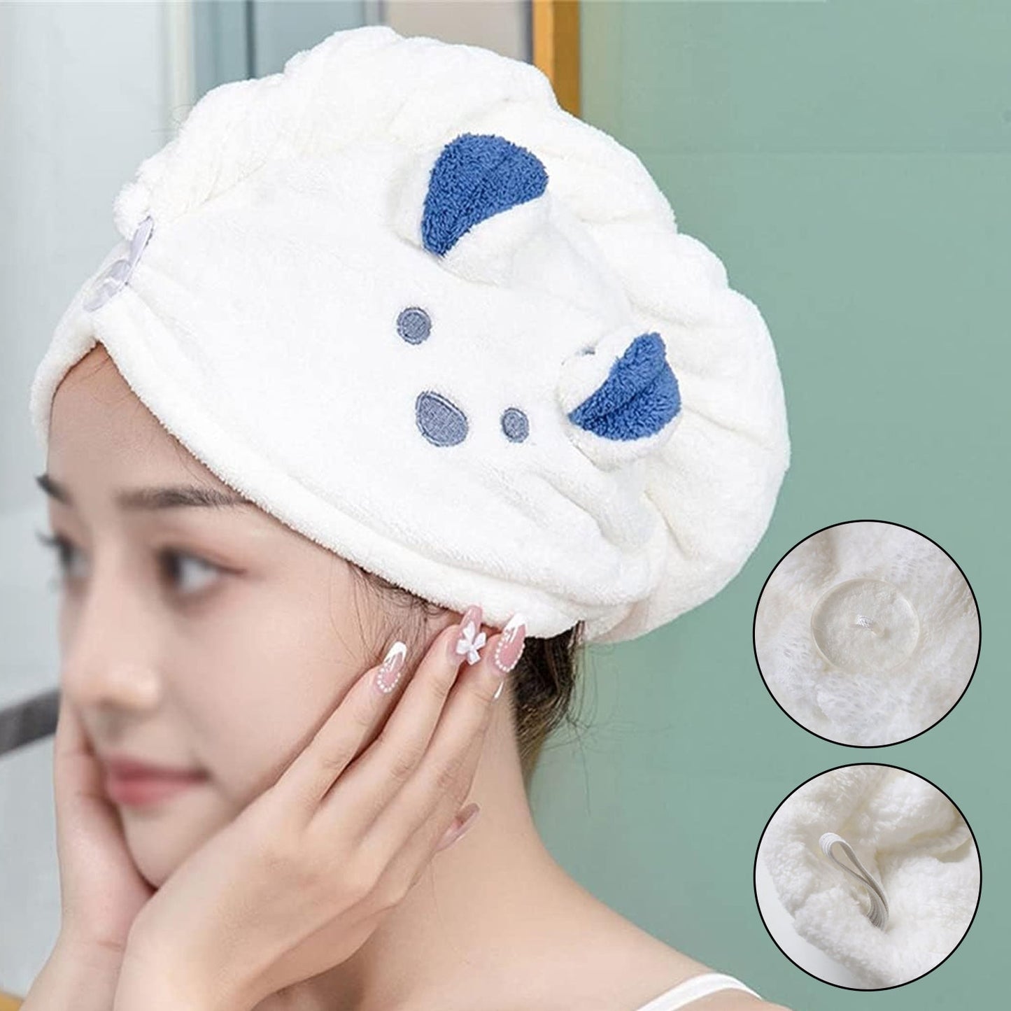 Soft Microfiber Hair Drying Towel Wrap with Cute Animal Ears & Button Closure (1 Pc) Your Brand