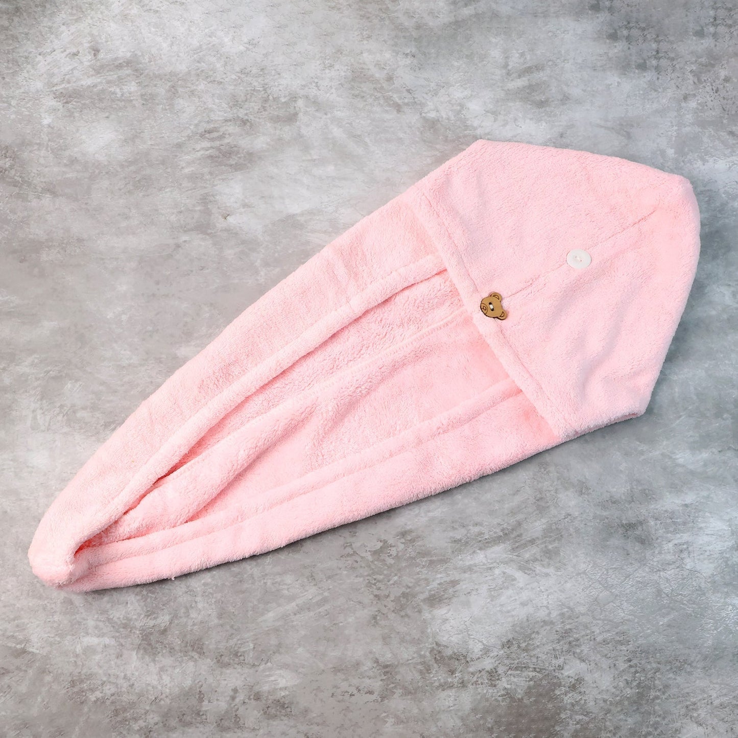Soft Microfiber Hair Drying Towel Wrap with Cute Teddy Bear Button (1 Pc) Your Brand