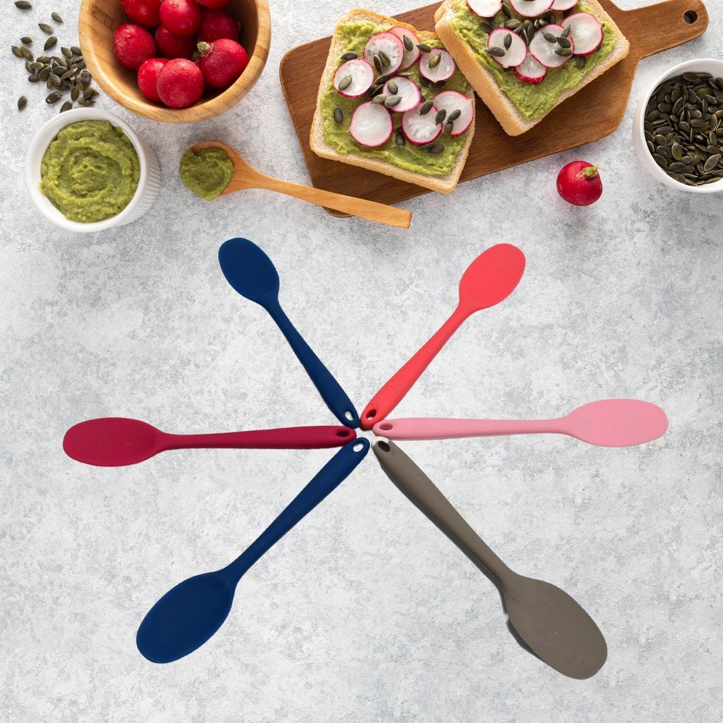 Multipurpose Silicone Spoon, Silicone Basting Spoon Non-Stick Kitchen Utensils Household Gadgets Heat-Resistant Non Stick Spoons Kitchen Cookware Items For Cooking and Baking (6 Pcs Set) Your Brand