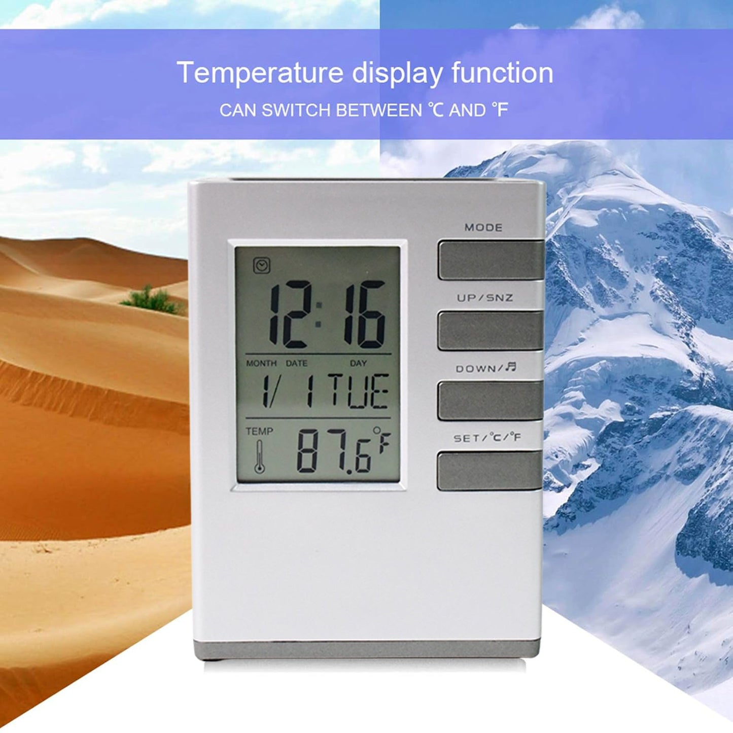 Multifunction Cube Digital Desk Clock with Pen Holder (1 Pc) Your Brand