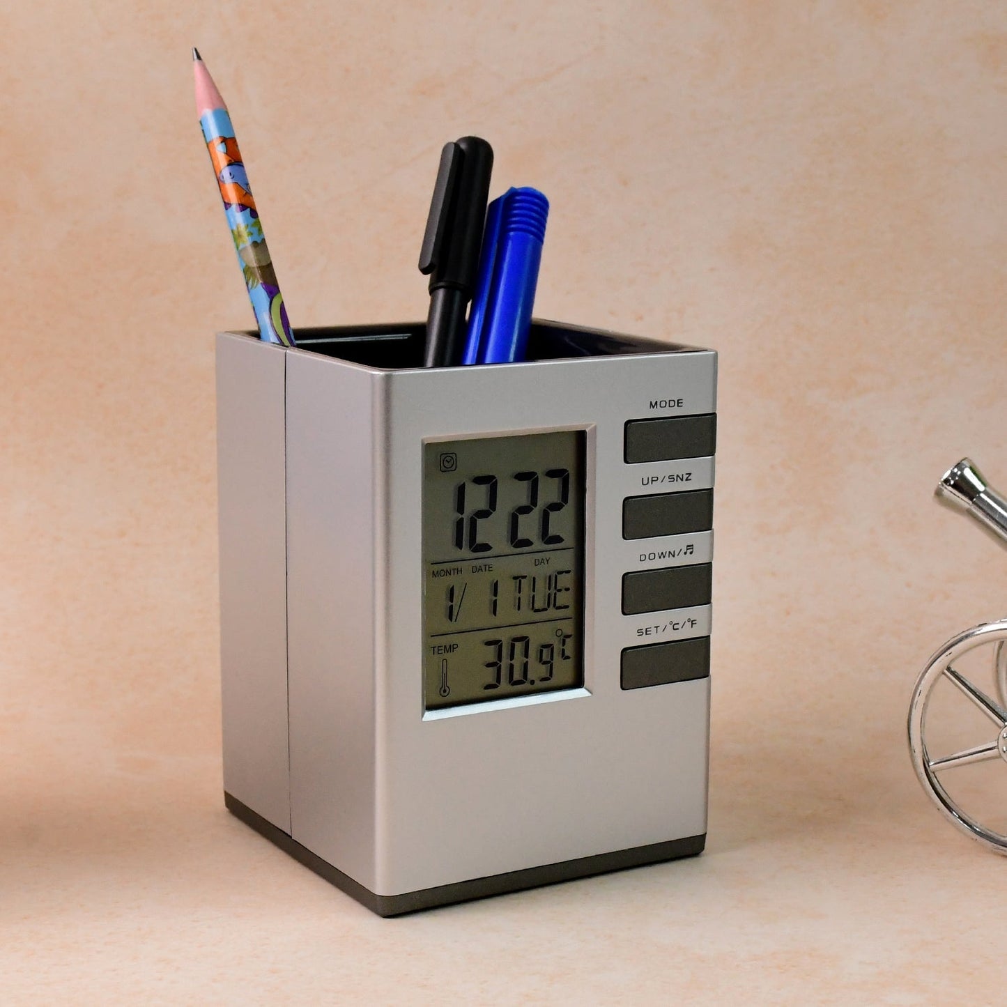 Multifunction Cube Digital Desk Clock with Pen Holder (1 Pc) Your Brand