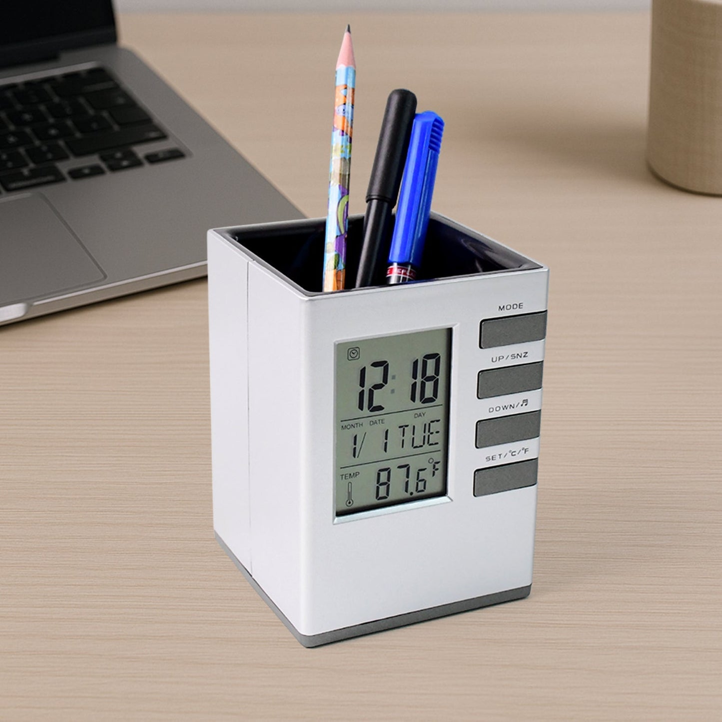 Multifunction Cube Digital Desk Clock with Pen Holder (1 Pc) Your Brand