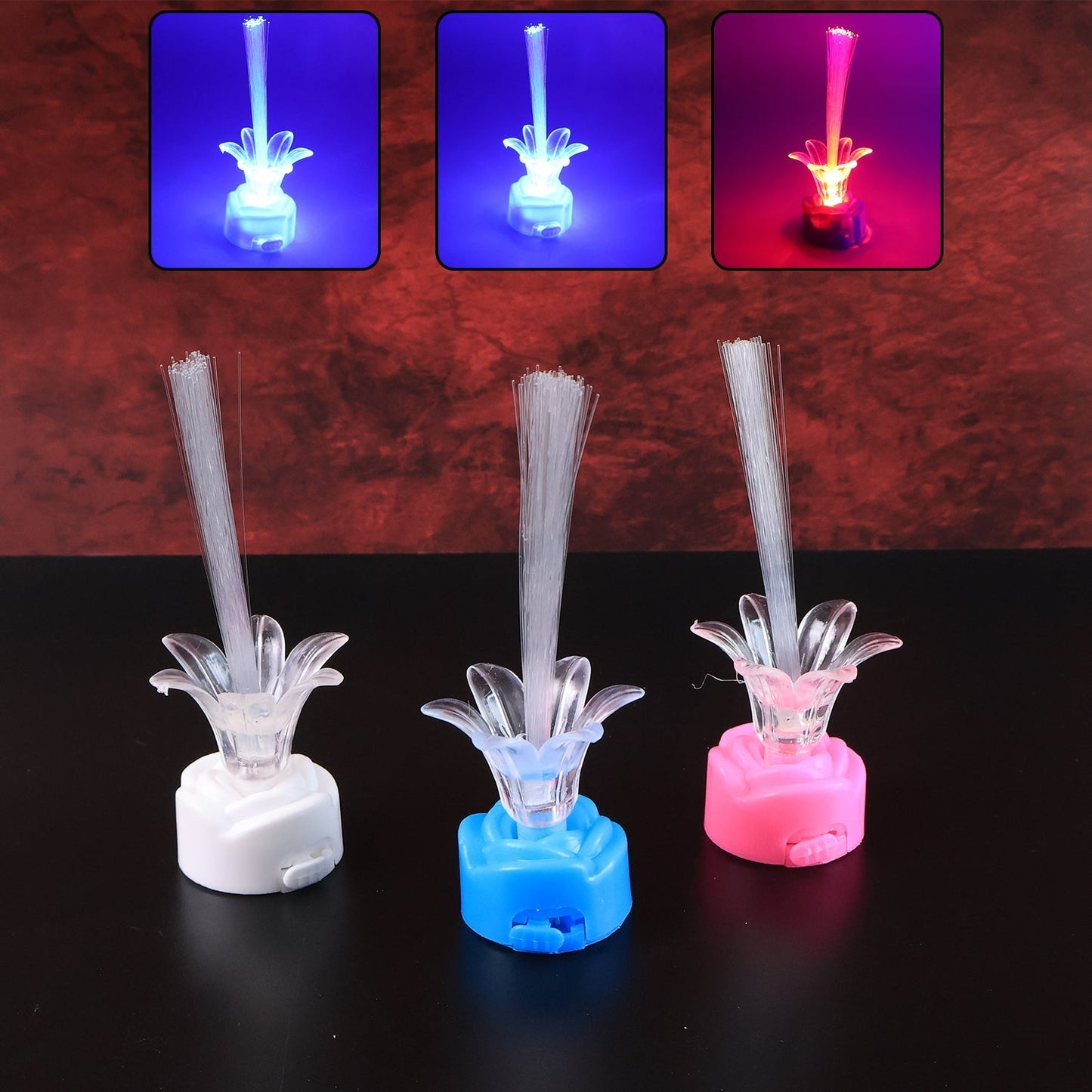 Multi-Color LED Fiber Optic Flower Night Lamps (Mix Color / 3 Pc) Your Brand