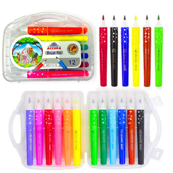 AM5249 Water Colour Brush Pens with Flexible Tip, Calligraphy (Pack of 12, Multicolor)