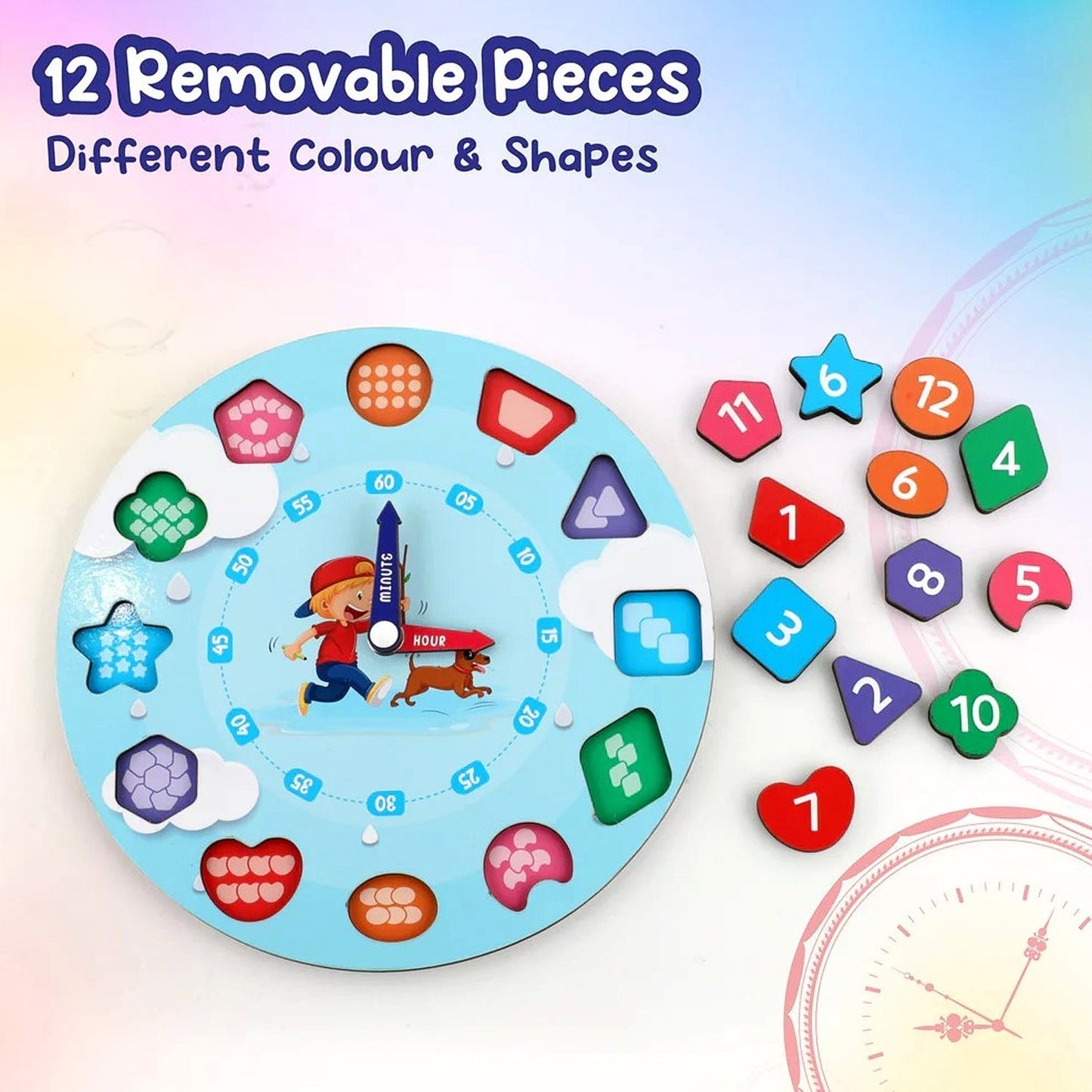 Aditi Wooden Educational Learning Clock Toy with Movable Hands Your Brand