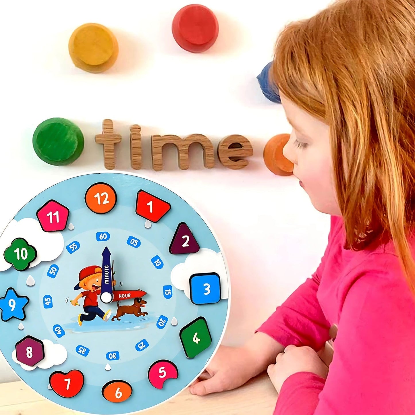 Aditi Wooden Educational Learning Clock Toy with Movable Hands Your Brand