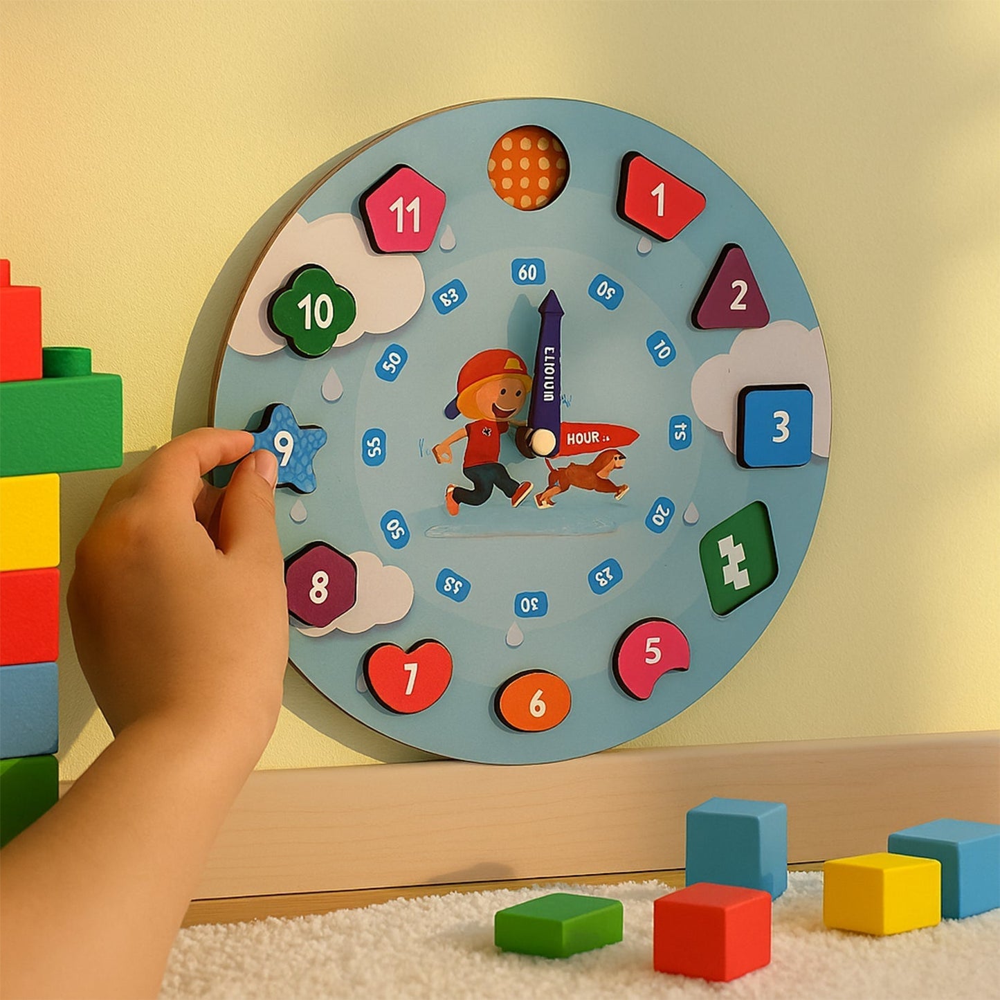 Aditi Wooden Educational Learning Clock Toy with Movable Hands Your Brand
