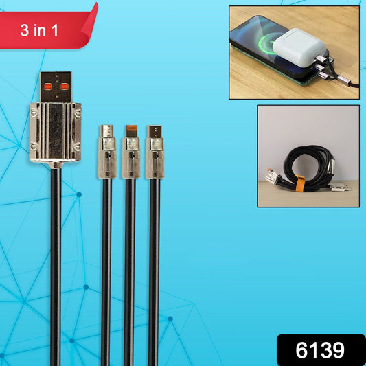 3 in 1 Multi Super Fast Charging Cable (1 Pc / 2 Mtr.) Your Brand