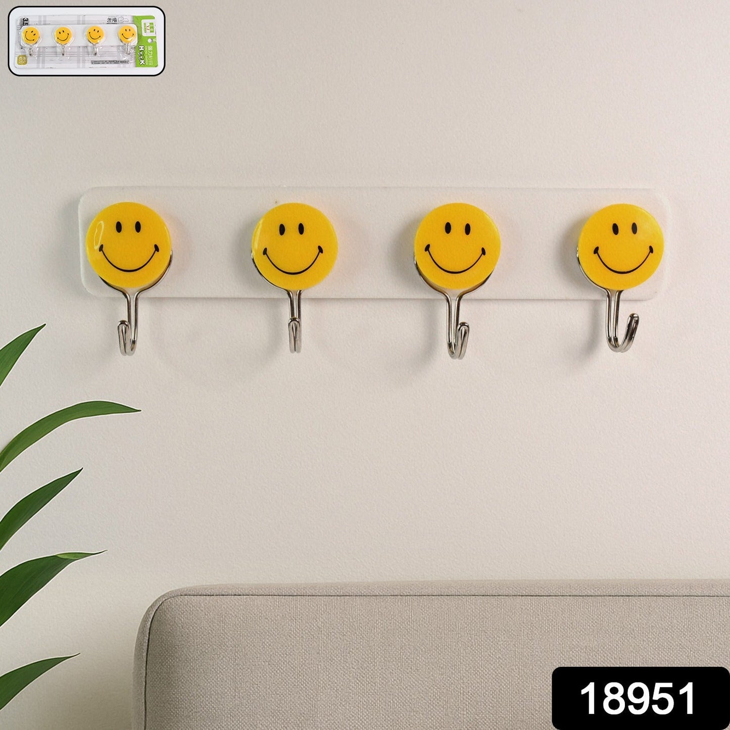 Multipurpose Self-Adhesive 4 hooks for wall Hook (1 Pc) Your Brand